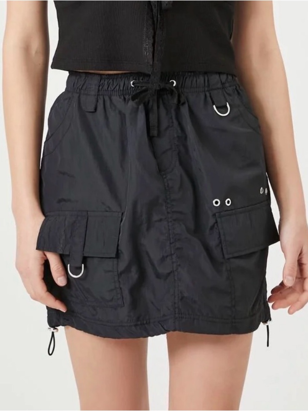 NWT No comment Utility Cargo Mini Skirt with D-Ring Details in Green Size M